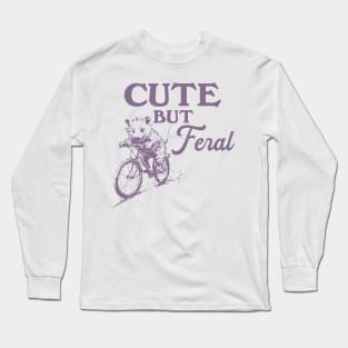 Cute But Feral Possum On A Bike Shirt, funny possum meme Long Sleeve T-Shirt